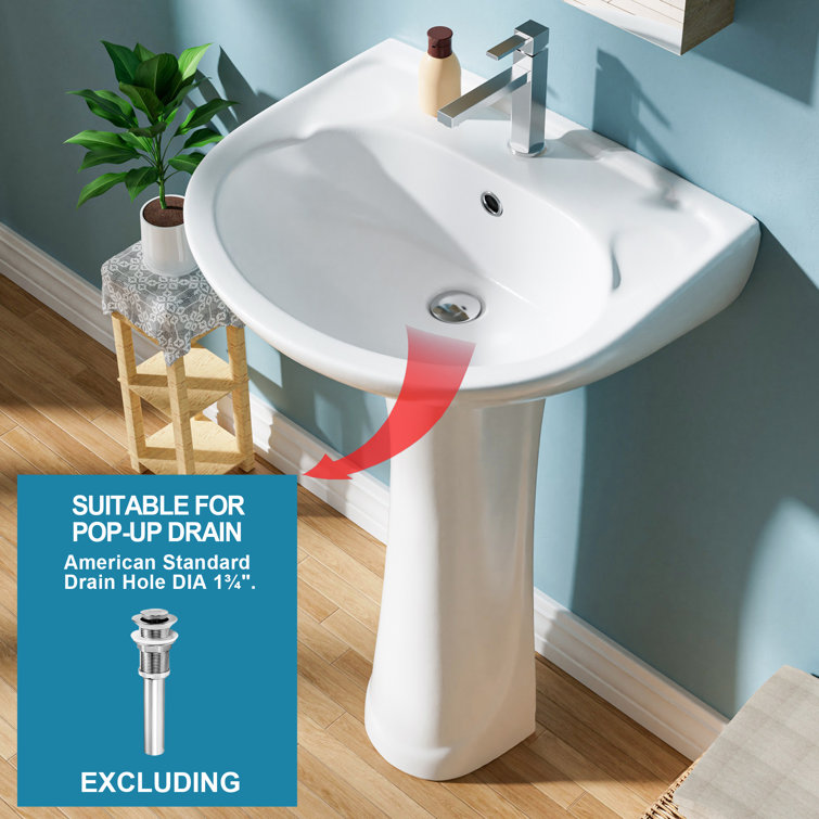 20 in. White Ceramic U-Shape Pedestal Sink with Overflow Drain