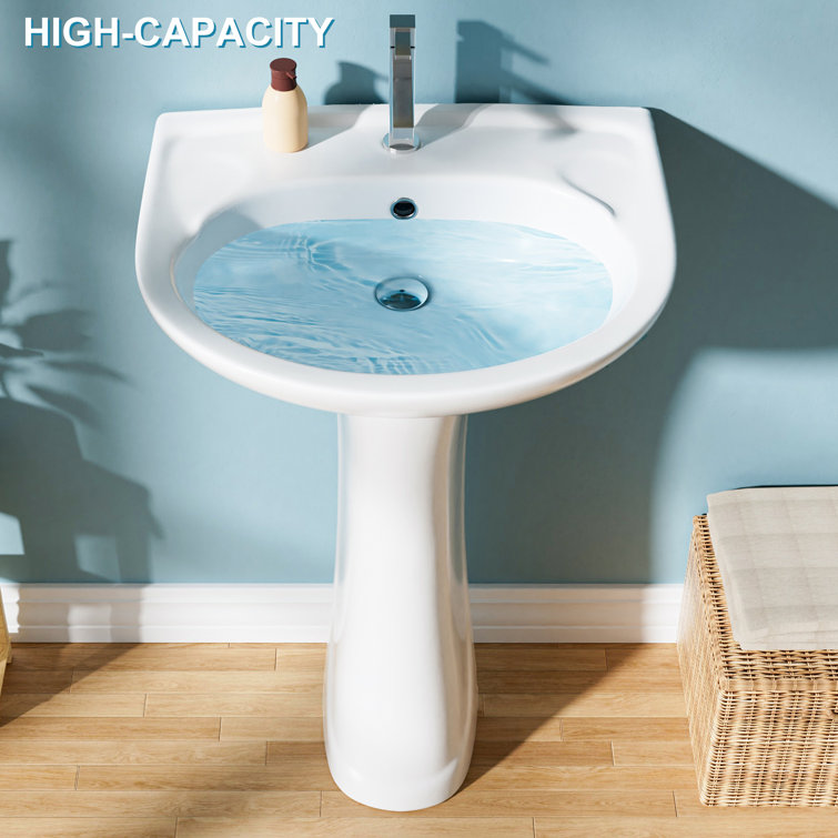 20 in. White Ceramic U-Shape Pedestal Sink with Overflow Drain
