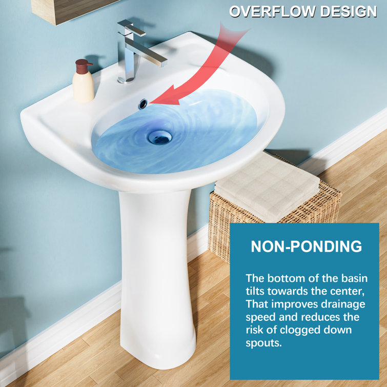 20 in. White Ceramic U-Shape Pedestal Sink with Overflow Drain