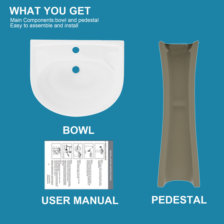 20 in. White Ceramic U-Shape Pedestal Sink with Overflow Drain