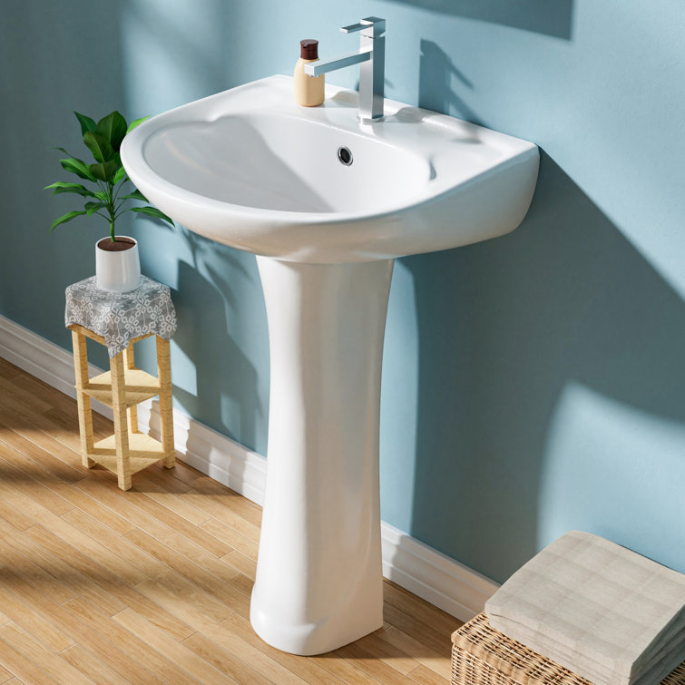 20 in. White Ceramic U-Shape Pedestal Sink with Overflow Drain