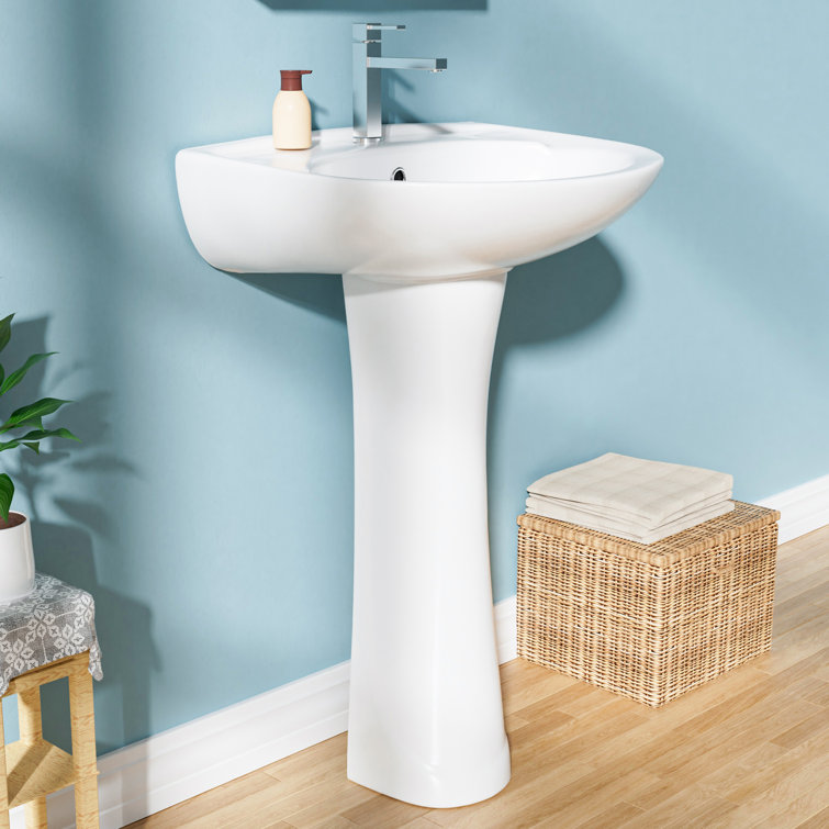 20 in. White Ceramic U-Shape Pedestal Sink with Overflow Drain