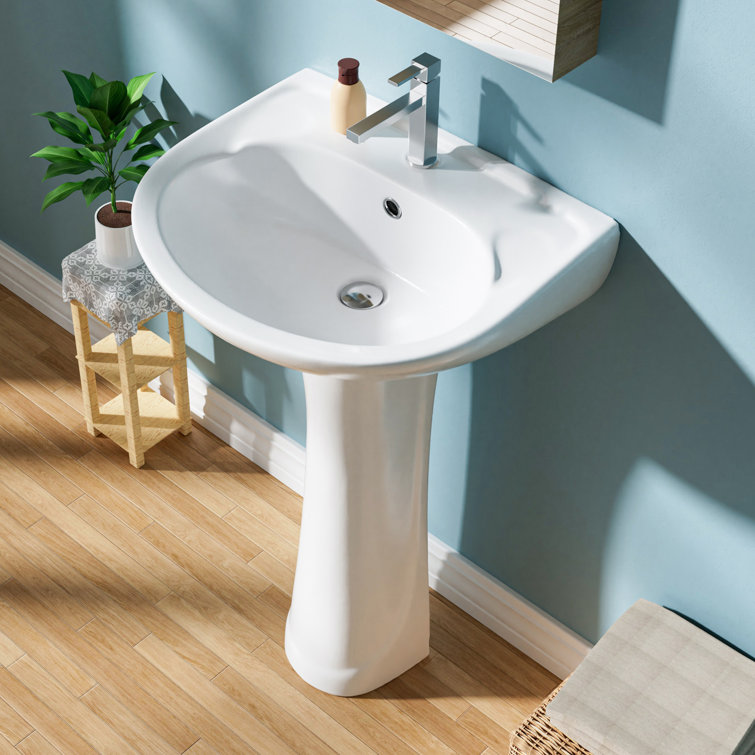 20 in. White Ceramic U-Shape Pedestal Sink with Overflow Drain