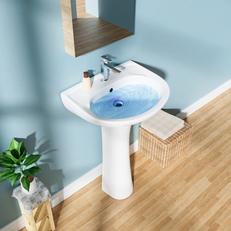 20 in. White Ceramic U-Shape Pedestal Sink with Overflow Drain
