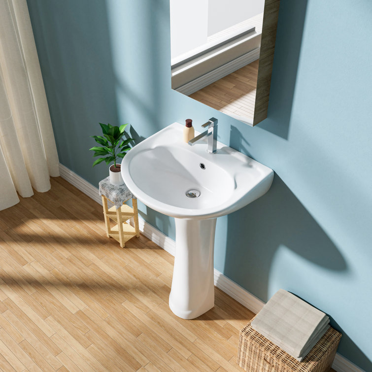 20 in. White Ceramic U-Shape Pedestal Sink with Overflow Drain