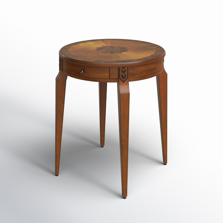 Amberwood Olive Ash Burl Round Solid Wood End Table with Storage