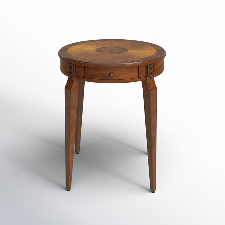 Amberwood Olive Ash Burl Round Solid Wood End Table with Storage