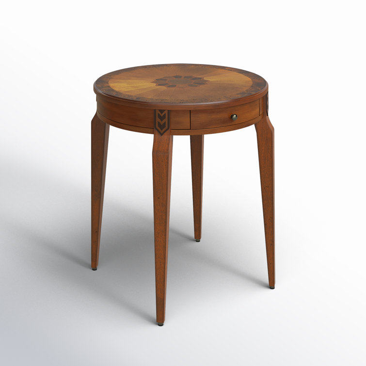Amberwood Olive Ash Burl Round Solid Wood End Table with Storage