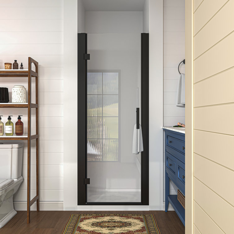 Matte Black Frameless Pivot Shower Door with Clear Glass