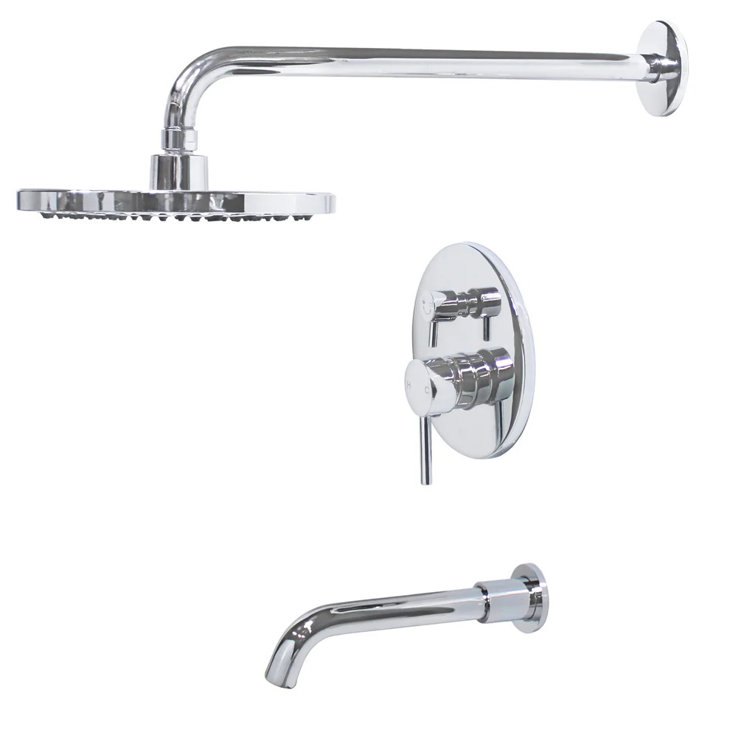 Chrome Wall Mounted Single Handle Tub and Shower Faucet Set