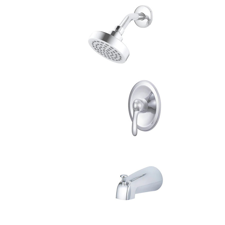 Chrome Wall Mounted Single Handle Tub and Shower Faucet Set
