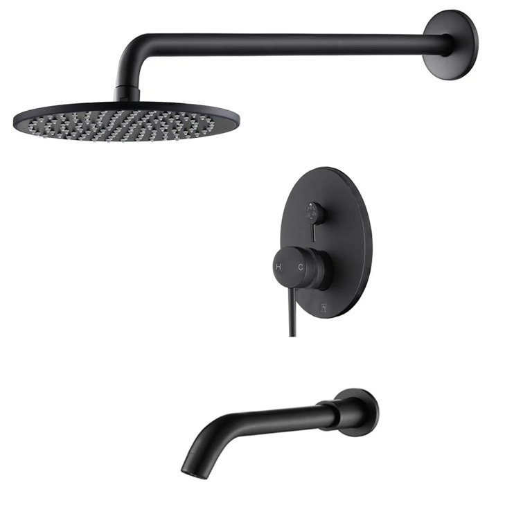 Matte Black Wall Mounted Large Round Shower System