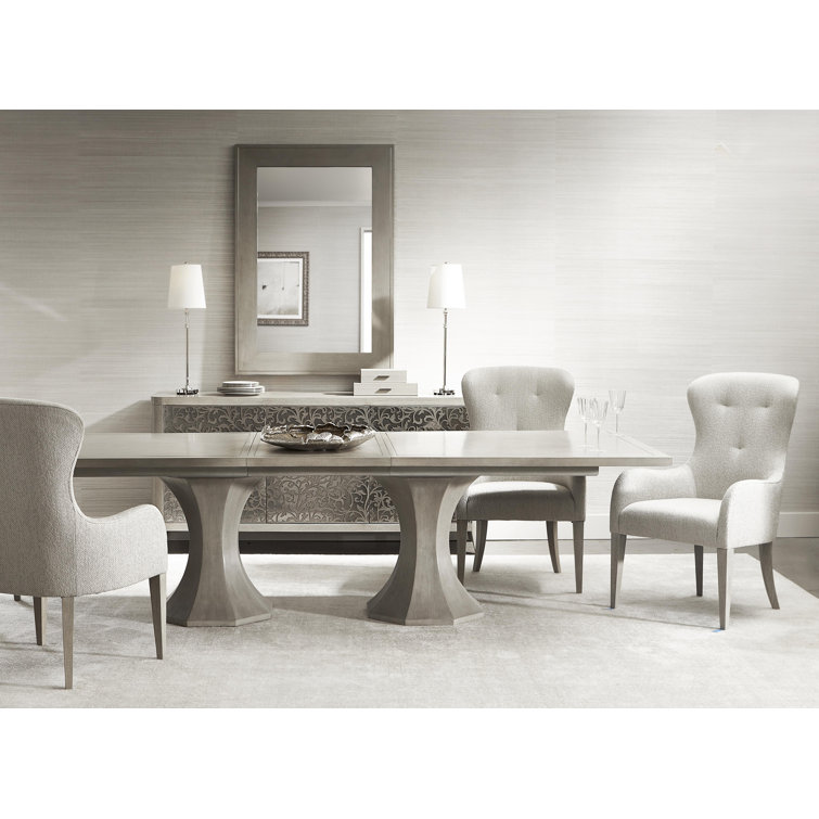 Gray Upholstered Wingback Dining Chair with Wood Legs