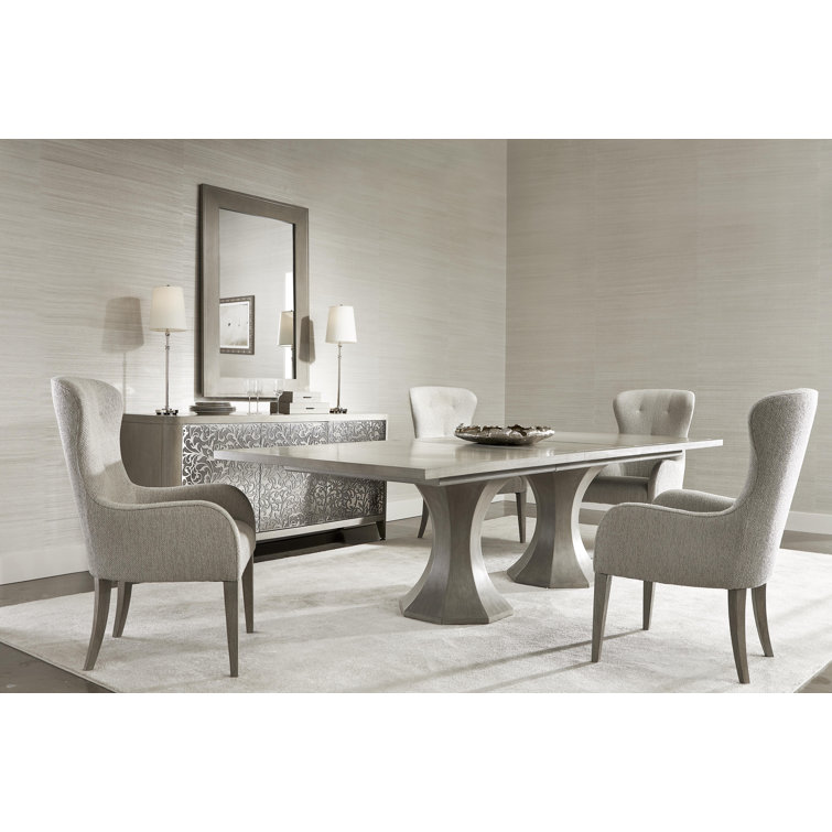 Gray Upholstered Wingback Dining Chair with Wood Legs