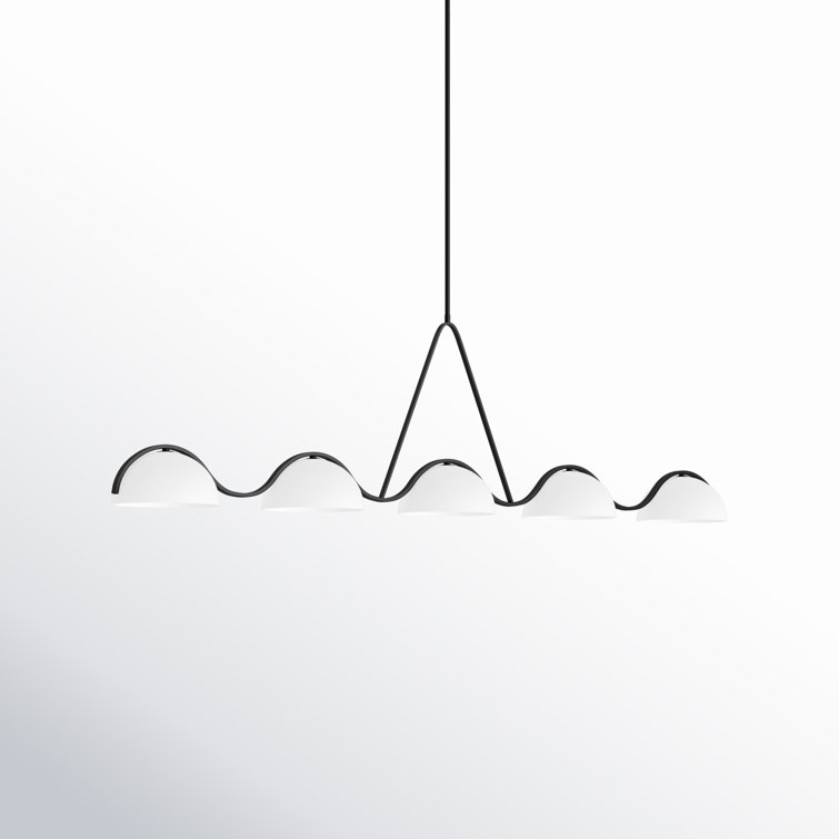 Midnight Black 60" Linear Chandelier with Etched White Glass Shades
