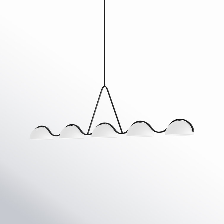 Midnight Black 60" Linear Chandelier with Etched White Glass Shades