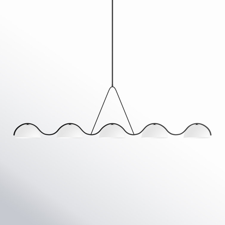Midnight Black 60" Linear Chandelier with Etched White Glass Shades