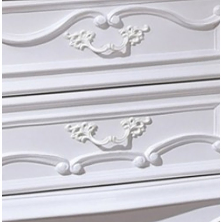 White Ornate Carved Solid Wood Dresser with Mirror