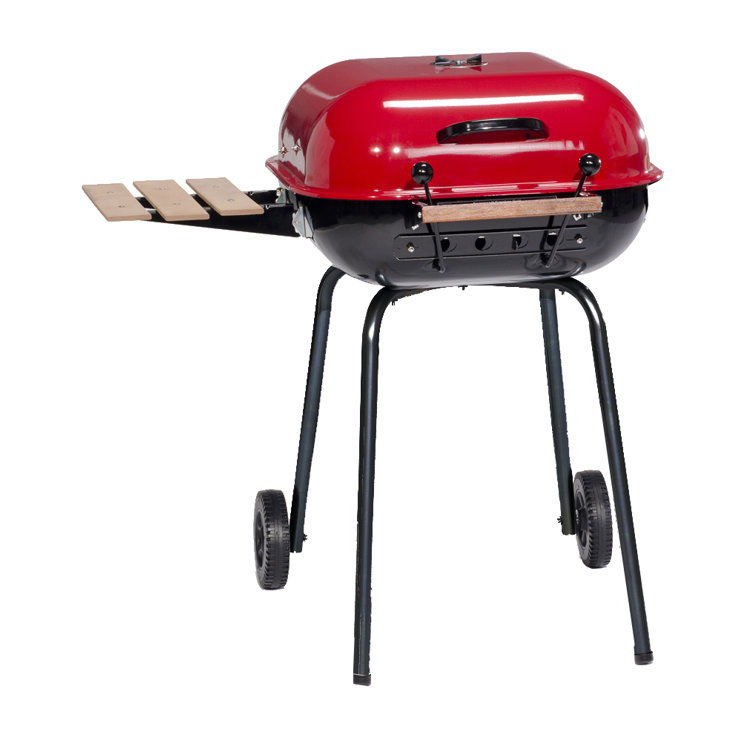 Americana Red Charcoal Grill with Smoker and Side Table