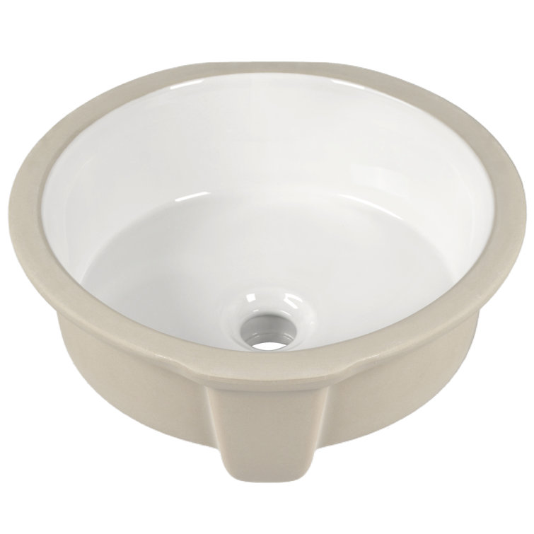 16" White Ceramic Round Undermount Bathroom Sink with Overflow