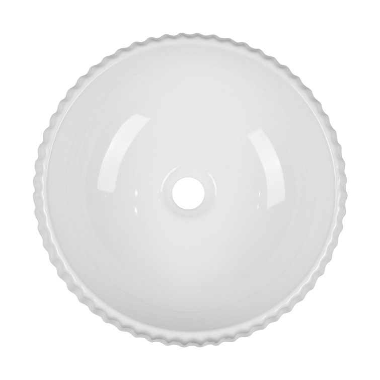 16" White Ceramic Circular Vessel Sink with Fluted Sides