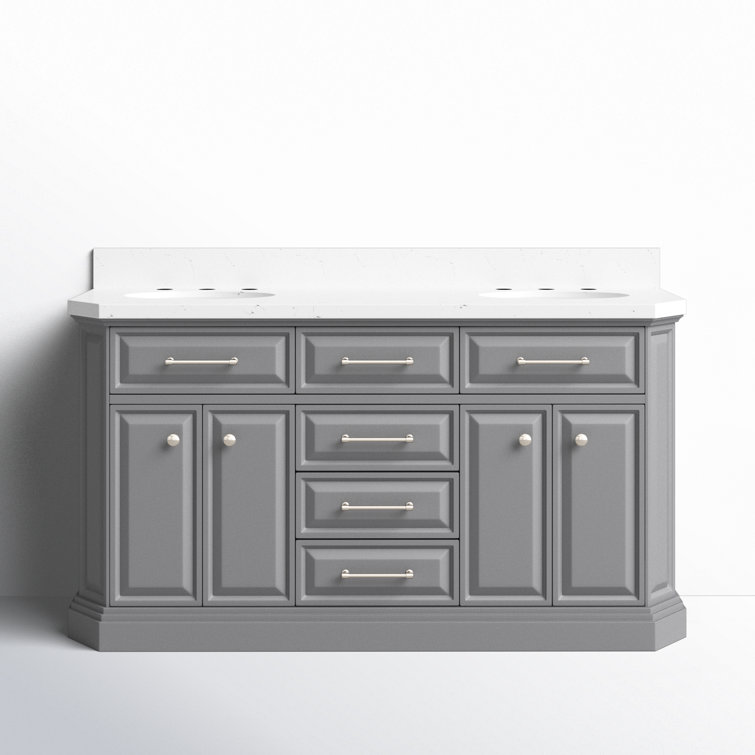 Palace 60'' Cashmere Gray Double Bathroom Vanity with Quartz Top