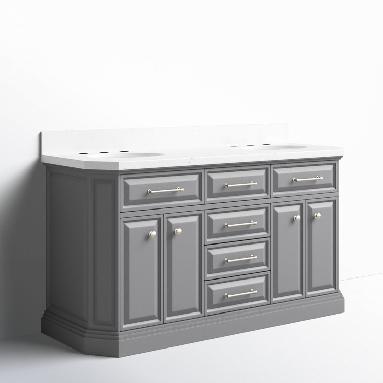 Palace 60'' Cashmere Gray Double Bathroom Vanity with Quartz Top