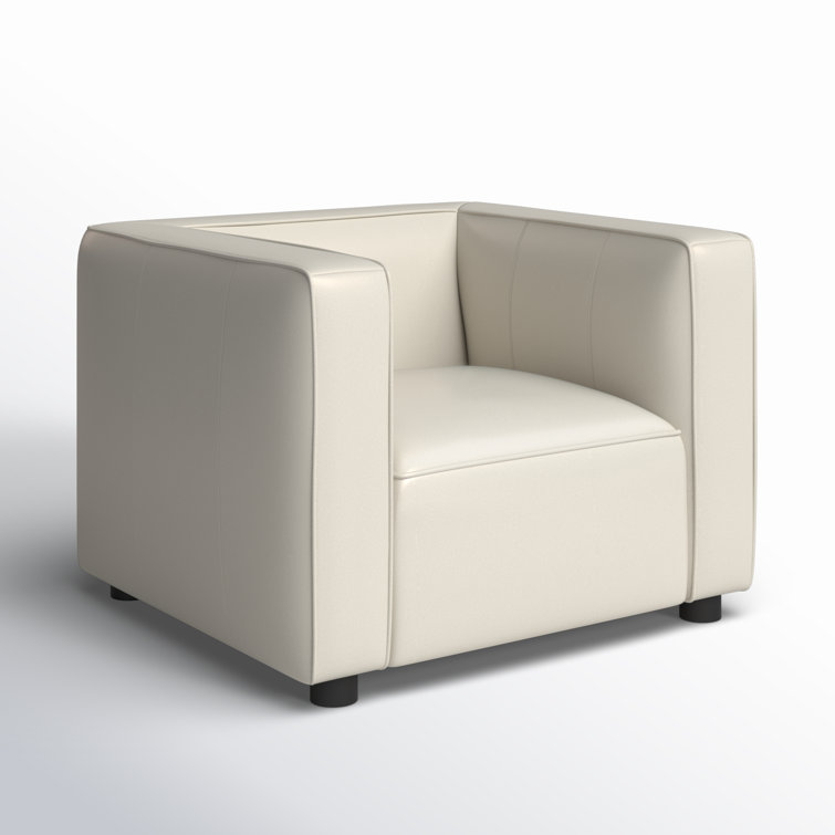 Ivory Genuine Leather and Wood Armchair