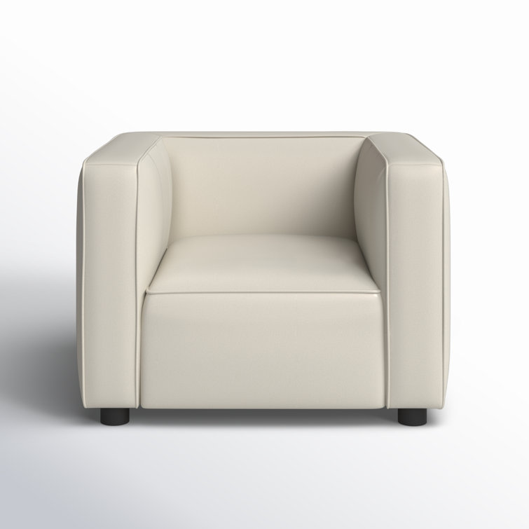 Ivory Genuine Leather and Wood Armchair