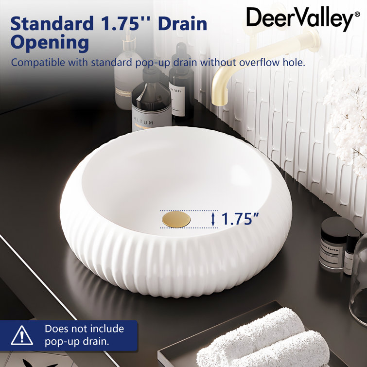 16" White Ceramic Circular Vessel Sink with Fluted Sides