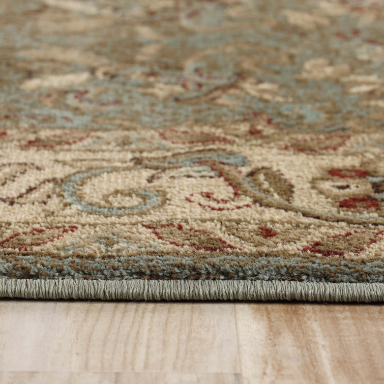 Ivory and Green Floral Synthetic Square Area Rug 8' x 8'