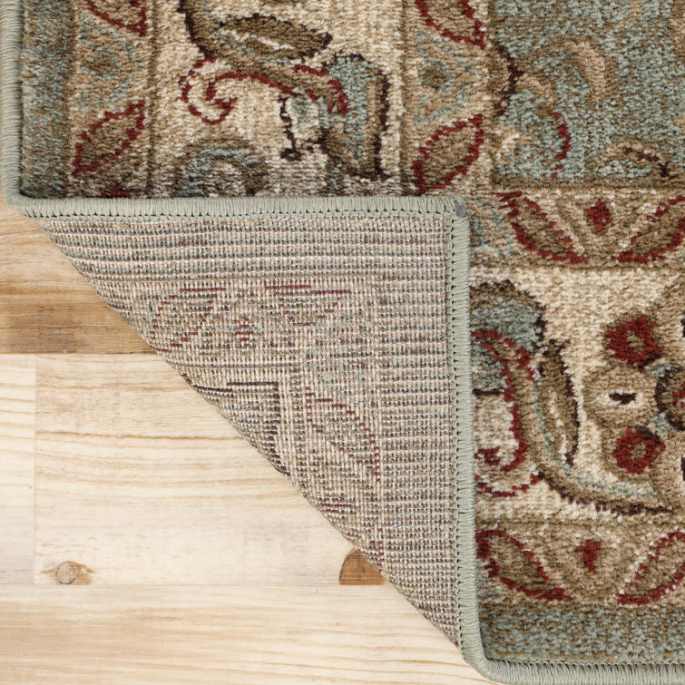 Ivory and Green Floral Synthetic Square Area Rug 8' x 8'