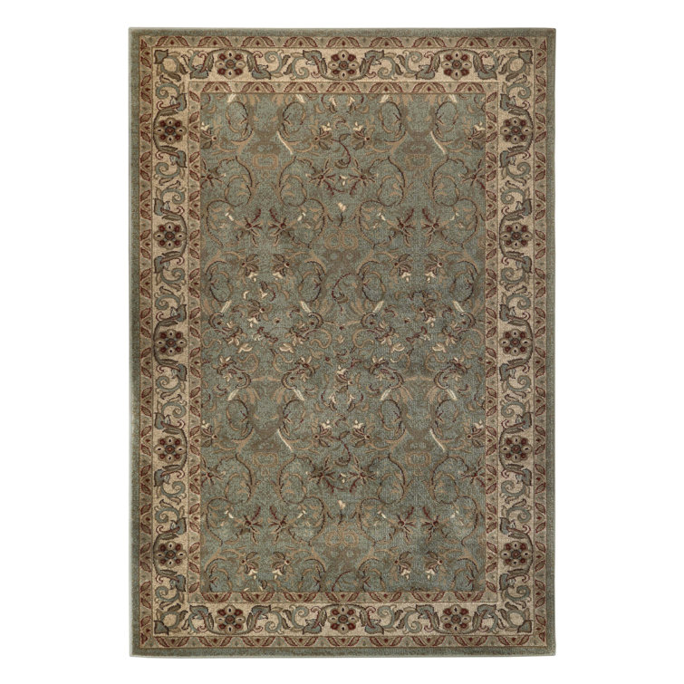 Ivory and Green Round Floral Synthetic Area Rug, 8' x 8'