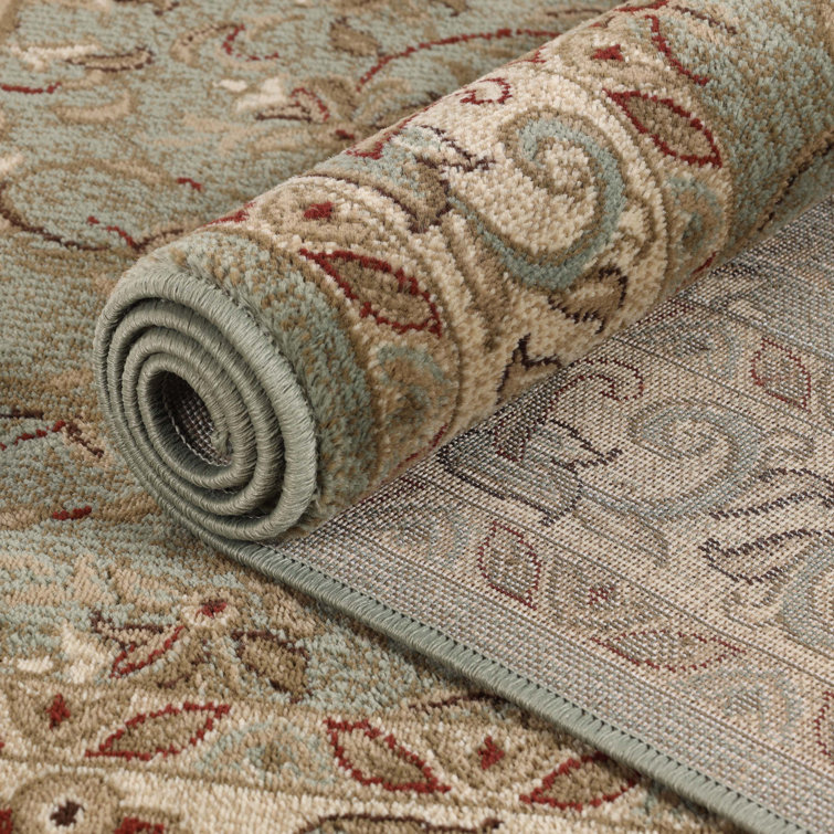 Ivory and Green Round Floral Synthetic Area Rug, 8' x 8'