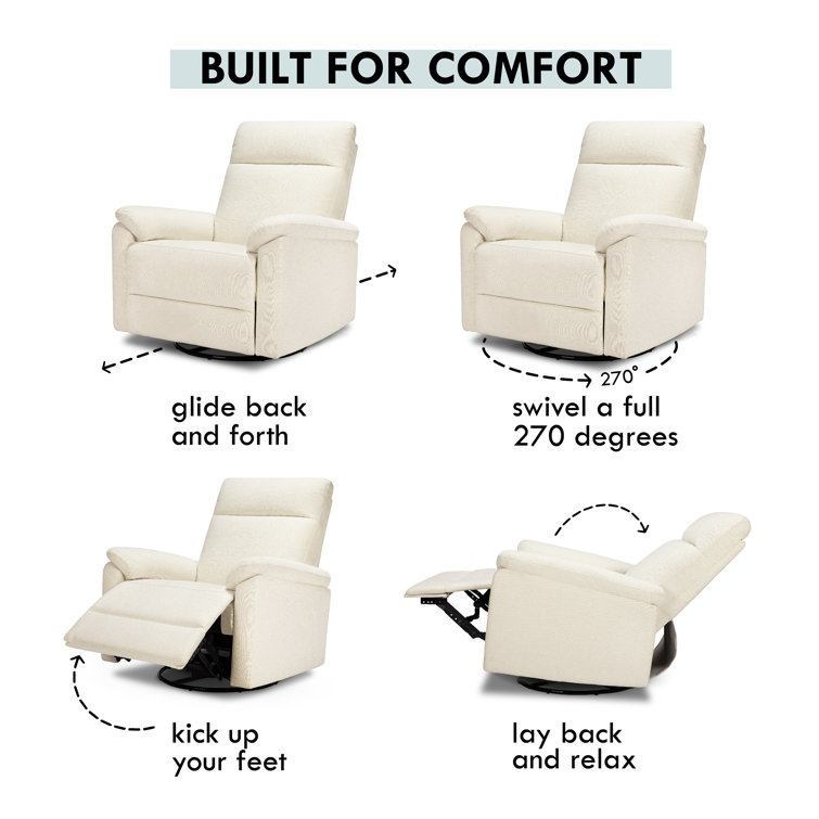 Vanilla Swivel Recliner with Wood Base and Spot Clean Fabric