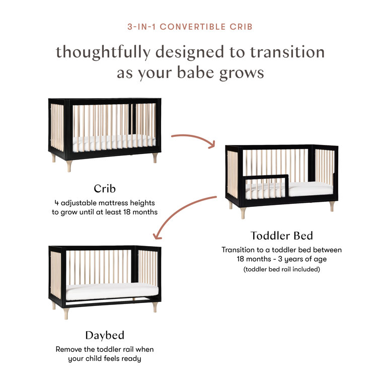 Black and Natural Pine 3-in-1 Convertible Crib with Toddler Bed