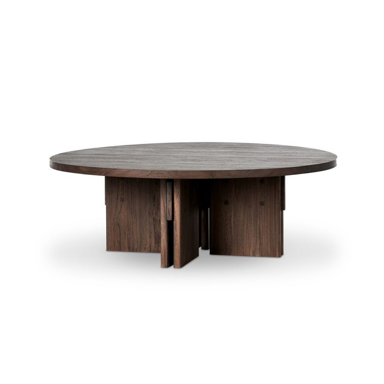 Round Stained Toasted Brown Teak Outdoor Coffee Table