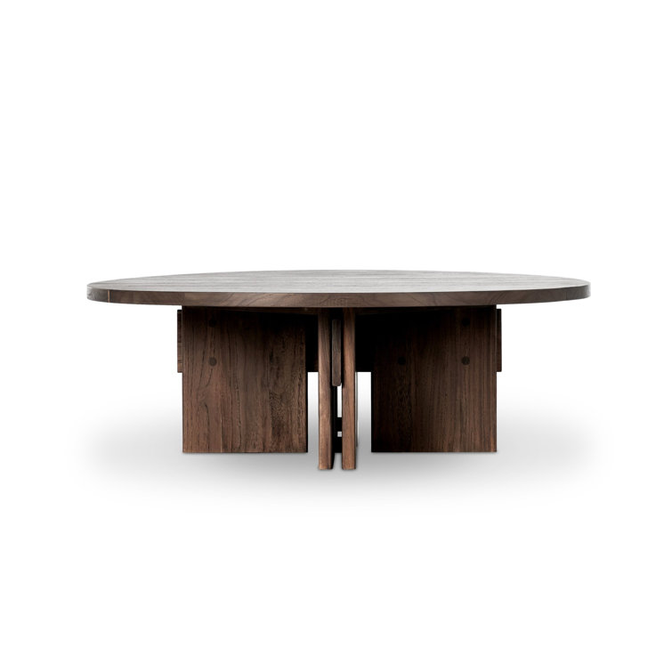 Round Stained Toasted Brown Teak Outdoor Coffee Table