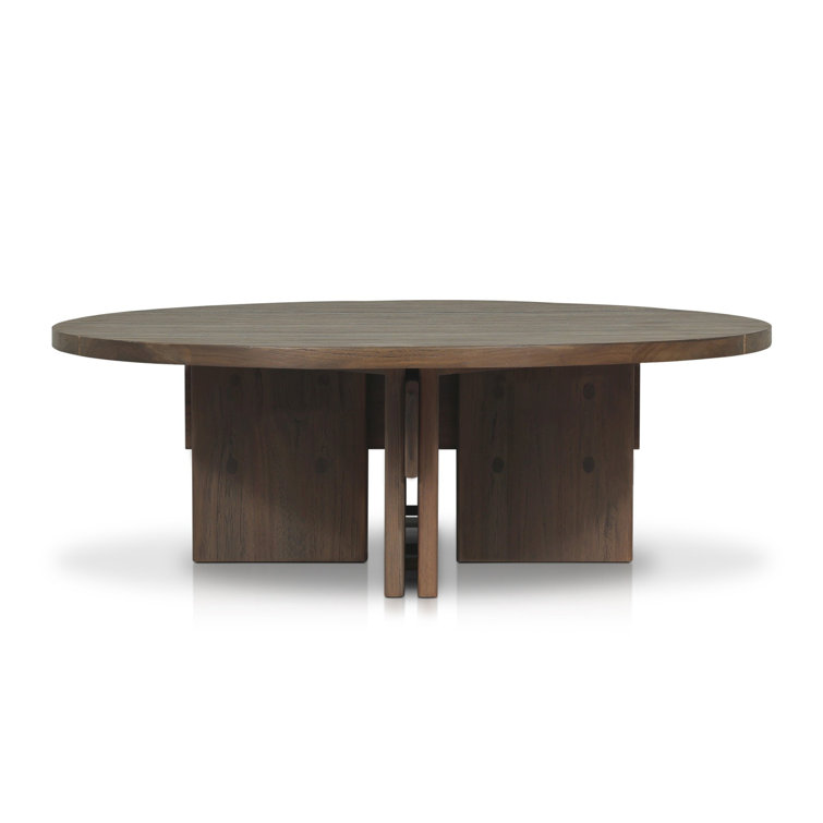 Round Stained Toasted Brown Teak Outdoor Coffee Table