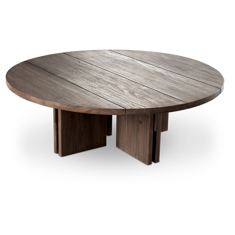 Round Stained Toasted Brown Teak Outdoor Coffee Table