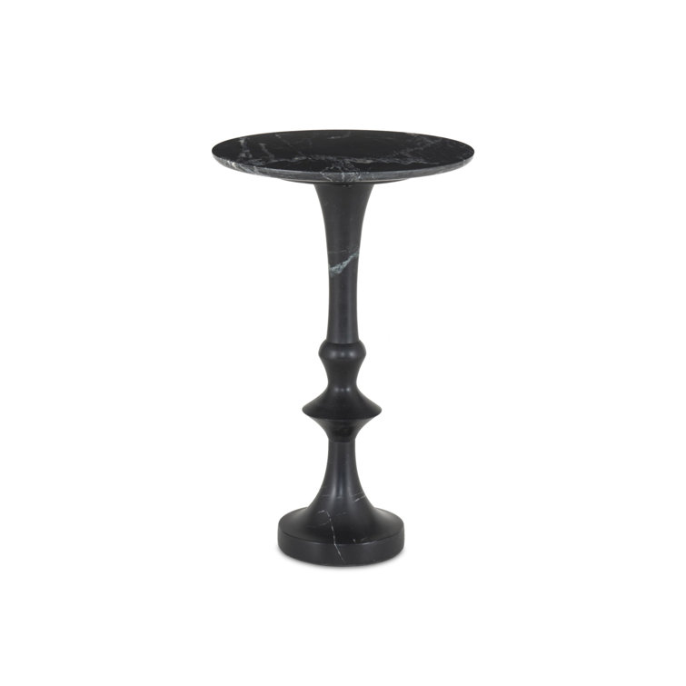 Black Marble Sculpted Round End Table