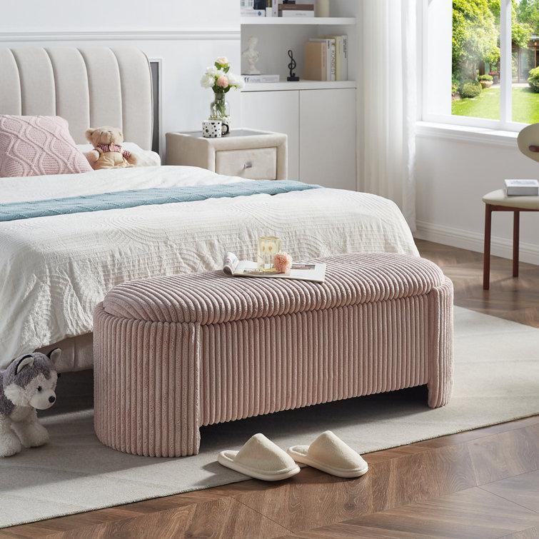 Pink Corduroy Upholstered Oval Storage Bench