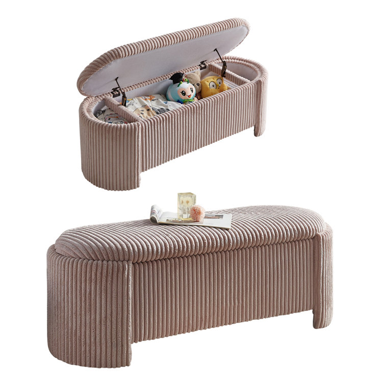 Pink Corduroy Upholstered Oval Storage Bench