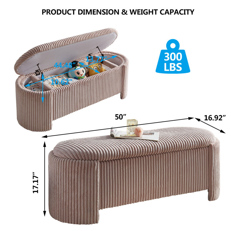 Pink Corduroy Upholstered Oval Storage Bench