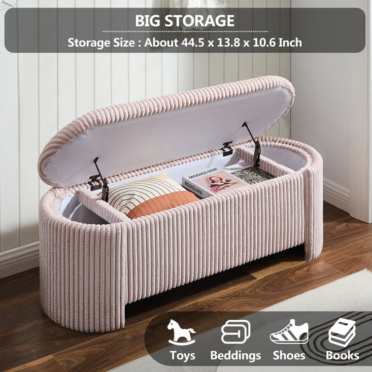 Pink Corduroy Upholstered Oval Storage Bench
