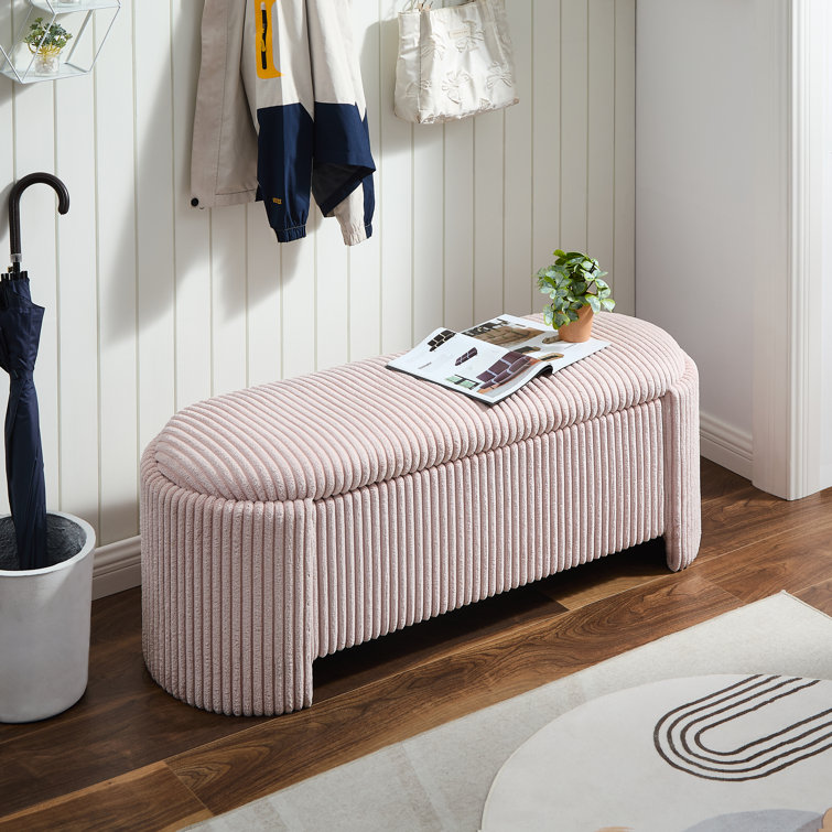 Pink Corduroy Upholstered Oval Storage Bench