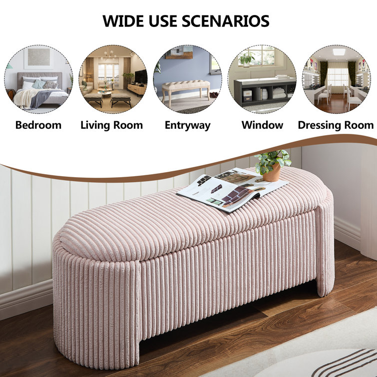 Pink Corduroy Upholstered Oval Storage Bench