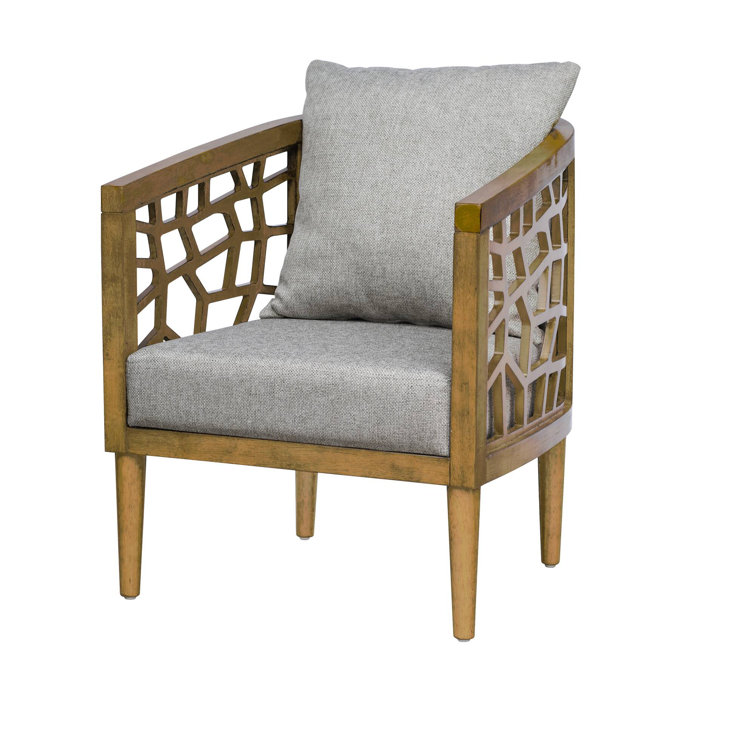 Crackle 27" Light Grey Solid Wood Barrel Accent Chair