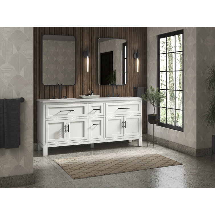 White Double Freestanding Bathroom Vanity with Quartz Top
