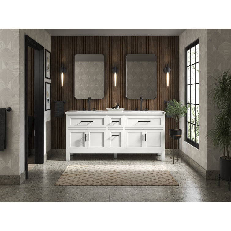 White Double Freestanding Bathroom Vanity with Quartz Top